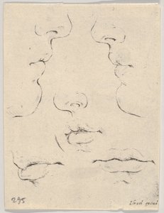 プレート4：The Book for Learning to Draw Livre po ...の2つのプロファイルと3つの口。 1649 作： Stefano della Bella