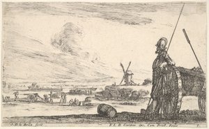 プレート5：カノンのすぐ隣に立っているパイクマン、基地内の他の軍人、... 1641年。 作： Stefano della Bella