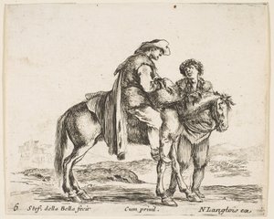 プレート6：右向きの馬に乗った農民。 1644-47。 作： Stefano della Bella