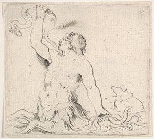 プレート 7: 水の中のトリトン、左を向き、右手にウナギを持ち、t..., ca. 1646年。 作： Stefano della Bella