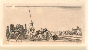プレート 9、「一部の軍隊の指揮、大砲、および町への攻撃の設計」より 作： Stefano della Bella