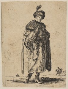 毛皮のコートと羽のついた帽子を身に着けている口ひげを持つポーランド人、ca。 1648。