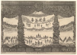 6番目のシーン、天国、神々の結婚Le nozze degli Dei、1637年。 作： Stefano della Bella