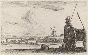 鎧と大砲の兵士、c。 1641年。 作： Stefano della Bella
