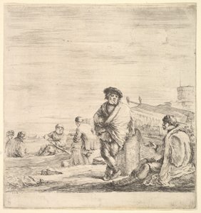 左に座っているレバントの男と話している中心に立っている船乗り。 1658-63。 作： Stefano della Bella