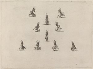 大きな羽毛のヘルメットをかぶったテン・キャバリアーズ 作： Stefano della Bella