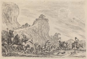 ジェイコブのエジプトへの出発、おそらく1647年。 作： Stefano della Bella