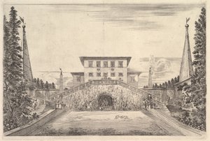 中央の別荘には、4つのオベリスク、両側にある階段、... 1653年。