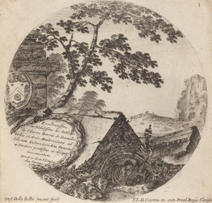 ローマの風景と遺跡のタイトルページ、1646年。 作： Stefano della Bella