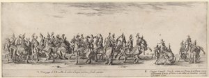20 ページと 5 頭のトルコの馬、1633 年。 作： Stefano della Bella