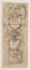 盾を構成する 2 つの馬の頭、約。 1653年。 作： Stefano della Bella