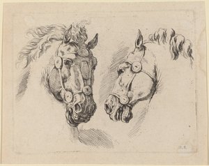 2 つの馬の頭、おそらく 1649 年。 作： Stefano della Bella