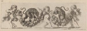 子供に支えられて綱渡りをする 2 頭のヒョウ、おそらく 1648 年。 作： Stefano della Bella