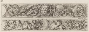 ライオンと女性の頭を持つ 2 つの装飾用バンド、おそらく 1648 年。 作： Stefano della Bella