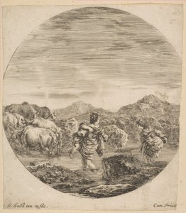 川を渡る2人の女性1646年。 作： Stefano della Bella