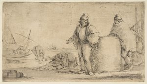 商品のベールを持つ2人の船員。 1662。 作： Stefano della Bella