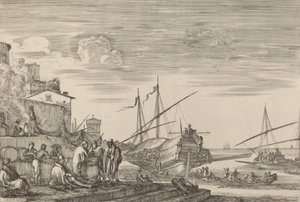 港に面したいくつかの家の眺め、おそらく c. 16541655。 作： Stefano della Bella