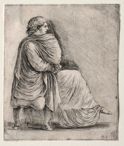 スツールに座っている女性c。 1620〜1630。 作： Stefano della Bella
