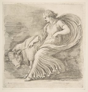 雄牛を止めようとしている若い女性1660年。 作： Stefano della Bella