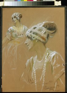 バレリーナ ヴェラ フォキナ (1886-1958) の肖像画。 (バレエ ダンサー V. フォキナの肖像)。 ステパン フョードロヴィッチ チュプリネンコ (1870-?) の作品、厚紙にパステル 作： Stepan Fyodorovich Chuprinenko