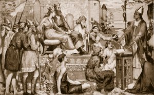 セントオーガスティンがサクソン人に説教、597年、「ハッチンソンのイギリス国民の物語」、1920年頃のイラスト 作： Stephen Briggs Carlil