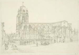 セント・メアリー・レッドクリフ教会の南側の眺め、1835年頃（紙に鉛筆 作： Stephen C. Jones