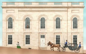 アーマー・ロビンソン図書館（北アイルランド、アーマー）：1852年の外観、2001年（インク、水彩画 作： Stephen Conlin