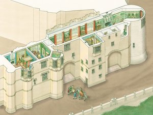 エリザベス1世の北ギャラリー（ウィンザー城、バークシャー州）1578-1603年頃（インク、水彩画 作： Stephen Conlin