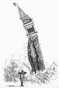 1902年、ヴェネツィア、サン・マルコ広場のカンパニエの崩壊 作： Stephen Conlin