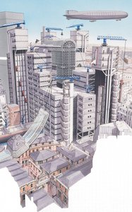 ロイズ・ビル、シティ・オブ・ロンドン、1987-1995年頃（インク、水彩画） 作： Stephen Conlin