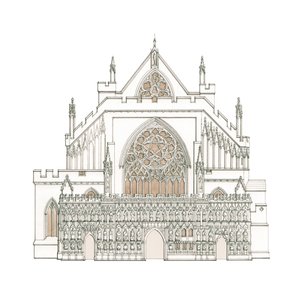 エクセター大聖堂西正面、デヴォン州（2002年描画）、1900-2023年頃（インク、水彩画） 作： Stephen Conlin
