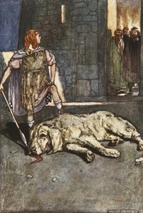 Cuchalain slays the Hound of Culain、Eleanor Hull (1860-1935) 作「Cuchulain, The Hound of Ulster」のイラスト