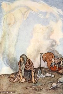 「白い馬は霧の花輪のように彼らの目から消えた」、c1910. 作： Stephen Reid