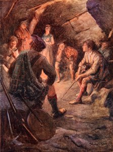 武装したハイランダーが火の周りに座り、ボニー王子チャーリーの計画を立てる 作： Stewart Orr