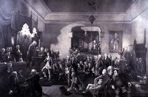 ロバート・バーンズ（1759-96）の桂冠詩人就任式（エディンバラ、カノンゲートのロッジにて 作： Stewart Watson
