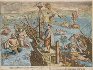 アメリゴ ヴェスプッチのアメリカの復興、1591 年。 作： Stradanus