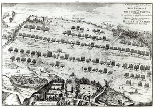 ジョンマスティン作の「ナセビーの歴史と古物」（1792年）に掲載された1645年6月14日に戦った、ナセビーの戦いの準備 作： Streeter