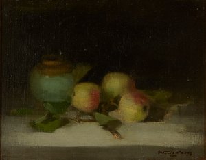 リンゴとジンジャージャーの静物（キャンバスに油彩） 作： Stuart Park
