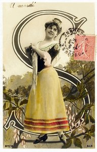S：Mlle Caux、1900年代のアーティスト-はがきのアルファベット 作： Studio Reutlinger