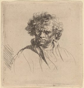 しかめっ面の巻き毛の男 作： Studio of Rembrandt van Rijn
