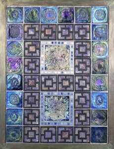 花と幾何学的なデザインで成形された、20世紀のファブリルグラスタイルパネル（ファブリルグラスタイル） 作： Studios Tiffany
