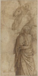 ライダーと立っているドレープ男、骨董品の後 [裏面] 作： Style of Pietro Perugino
