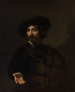 鋼鉄のゴルゲットを持つ男。 作： Style of Rembrandt