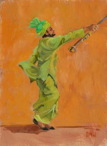 チムタを持ったインドの緑の踊り子、2020年 作： Sue Wales
