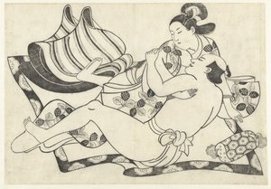 敷物の上の愛のカップル 作： Sugimura Jihei