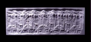 手筒印章痕、ウルク（現イラク・ウォルカ）、紀元前3300～3000年頃（石膏製 作： Sumerian Sumerian