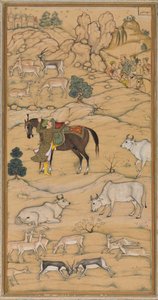 馬に乗るアクバル、Chester Beatty Akbar Nama History of Akbar、1605-07 のページ。 作： Sur Das Gujarati