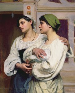 教会のイタリア人女性たち（油彩・キャンバス）