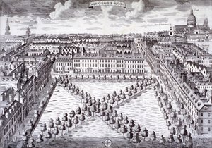 チャーターハウス スクエアの鳥瞰図、フィンズベリー、ロンドン、c1750 作： Sutton Nicholls