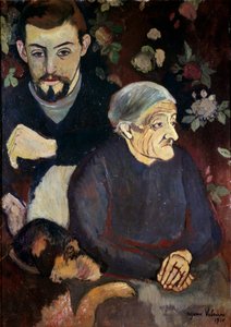 画家モーリス・ユトリロとその祖母、犬の肖像 スザンヌ・ヴァラドン（1865-1938）の絵 作： Suzanne Valadon